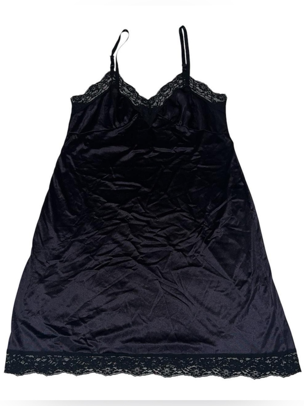 Black lace satiny slip dress.